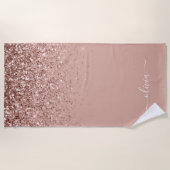 バラ金ゴールド赤面ピンクグリッターガーリーモノグラム名 ビーチタオル (正面)