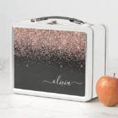 バラ金ゴールド赤面ピンクグリッターガーリーモノグラム名 メタルランチボックス (インサイチュ)