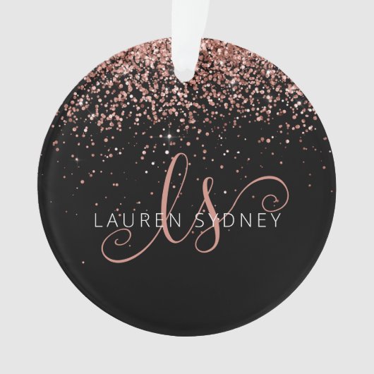 バラ金ゴールド赤面ピンクグリッターグラムモノグラム名 オーナメント (正面)