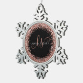 バラ金ゴールド赤面ピンクグリッターグラムモノグラム名 スノーフレークピューターオーナメント (右)