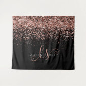 バラ金ゴールド赤面ピンクグリッターグラムモノグラム名 タペストリー (正面(横))