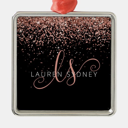 バラ金ゴールド赤面ピンクグリッターグラムモノグラム名 メタルオーナメント (正面)