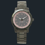バラ金ゴールド赤面ピンクグリッターグラムモノグラム名 腕時計<br><div class="desc">Glamバラ金ゴールドグリッターエレガントモノグラム時計。簡単にパーソナライズこのトレンディーシックな時計デザインエレガントは、バラ金ゴールドきらめくグリッターを黒い背景に搭載。このデザインは、あなたの手書きスクリプトかわいらしモノグラムと渦巻き旋回とあなたの名前を特徴とする。</div>