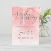 バラ金ゴールド赤面ピンクグリッタースイート16 招待状 (スタンド正面)