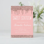 バラ金ゴールド赤面ピンクグリッタースウィート16誕生日 招待状 (スタンド正面)