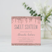 バラ金ゴールド赤面ピンクグリッタースウィート16誕生日 招待状 (スタンド正面)