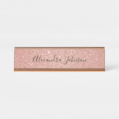 バラ金ゴールド赤面ピンクグリッタースパークルモダン デスクネームプレート (正面)