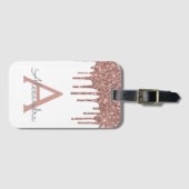 バラ金ゴールド赤面ピンクグリッタースパークルモノグラム ラゲッジタグ (正面横)