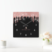 バラ金ゴールド赤面ピンクグリッタードリップフローラモノグラム スクエア壁時計 (ホーム)