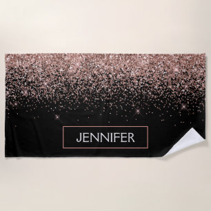 バラ金ゴールド赤面ピンクグリッターモガーリーノグラム名 ビーチタオル