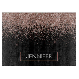 バラ金ゴールド赤面ピンクグリッターモノグラガーリーム カッティングボード