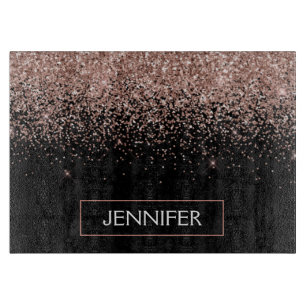 バラ金ゴールド赤面ピンクグリッターモノグラガーリーム カッティングボード