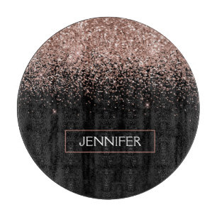 バラ金ゴールド赤面ピンクグリッターモノグラガーリーム カッティングボード