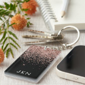 バラ金ゴールド赤面ピンクグリッターモノグラムイニシャル キーホルダー (正面右)