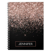 バラ金ゴールド赤面ピンクグリッターモノグラムガーリー ノートブック (正面)