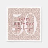 バラ金ゴールド赤面ピンクグリッター名前をカスタムする誕生日 スタンダードカクテルナプキン (正面)