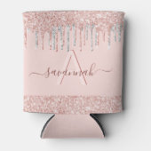 バラ金ゴールド赤面ピンクグリッター銀 缶クーラー (正面)