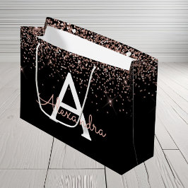 バラ金ゴールド赤面ピンクグリッター&スパークルモノグラム ラージペーパーバッグ