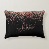 バラ金ゴールド赤面ピンクグリッターGlam Monogram Name アクセントクッション (正面)
