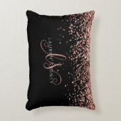 バラ金ゴールド赤面ピンクグリッターGlam Monogram Name アクセントクッション (正面(垂直))