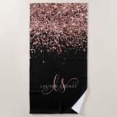 バラ金ゴールド赤面ピンクグリッターGlam Monogram Name ビーチタオル (正面)