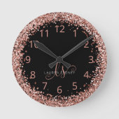 バラ金ゴールド赤面ピンクグリッターGlam Monogram Name ラウンド壁時計 (正面)