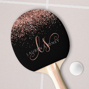 バラ金ゴールド赤面ピンクグリッターGlam Monogram Name 卓球ラケット