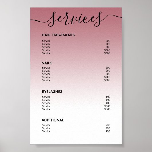 バラ金ゴールド赤面ピンクサロン価格表サービスメニュー ポスター (正面)