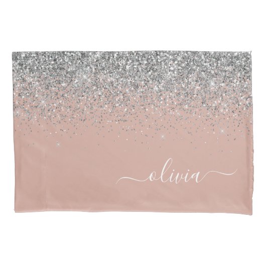 バラ金ゴールド赤面ピンクシルバーグリッターモノグラムガーリー 枕カバー (正面)