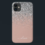 バラ金ゴールド赤面ピンクシルバーグリッターモノグラム iPhone 11 ケース<br><div class="desc">バラ金ゴールド-赤面ピンクと銀のスパークルフェイクと滴り落ちるグリッターブラシ付き金属モノグラムの名前とイニシャル電話。これは、最高の甘い16歳の誕生日、結婚ブライダルシャワー、記念日、赤ちゃんシャワーまたはバチェロレッテギフトを作る誰かがグラームの豪華さとシックなスタイルを愛する。</div>