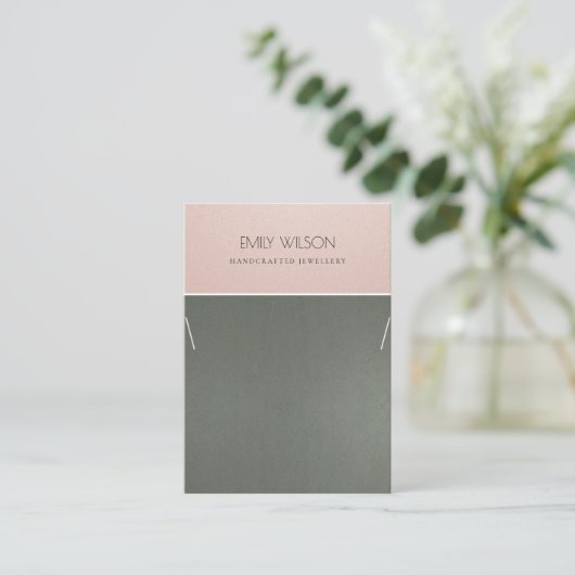 バラ金ゴールド赤面ピンクスチールグレーネックレスディスプレイ 名刺 (スタンド正面)