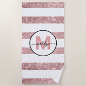 バラ金ゴールド赤面ピンクストライプの名モノグラム ビーチタオル (正面)