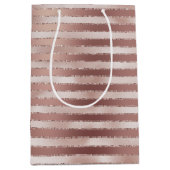 バラ金ゴールド赤面ピンクストライプシズグリッツブライダルシャワー ミディアムペーパーバッグ (正面)