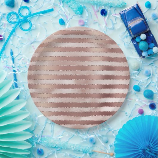 バラ金ゴールド赤面ピンクストライプシズグリッツ ペーパープレート (パーティー)