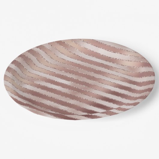 バラ金ゴールド赤面ピンクストライプシズグリッツ ペーパープレート (アングル)