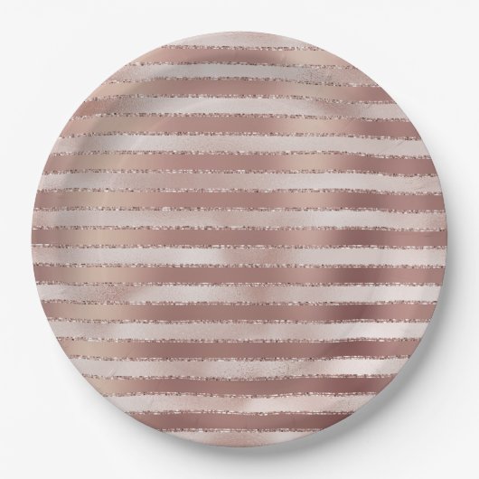 バラ金ゴールド赤面ピンクストライプシズグリッツ ペーパープレート (正面)