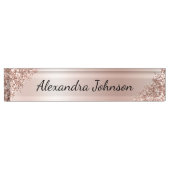 バラ金ゴールド赤面ピンクスパークルグリッター ガーリー デスクネームプレート (正面)