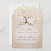 バラ金ゴールド赤面ピンクハートリーフツリ結婚ーズ 招待状 (正面)