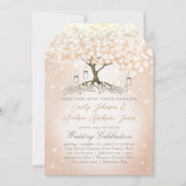 バラ金ゴールド赤面ピンクハートリーフツリ結婚ーズ 招待状 (正面)