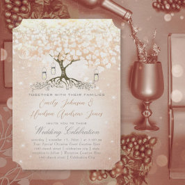 バラ金ゴールド赤面ピンクハートリーフツリ結婚ーズ 招待状