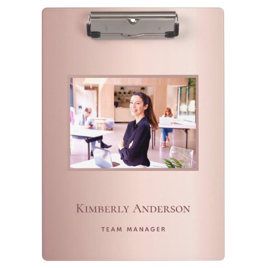 バラ金ゴールド赤面ピンクフォトネームビジネススポーツ クリップボード (正面)