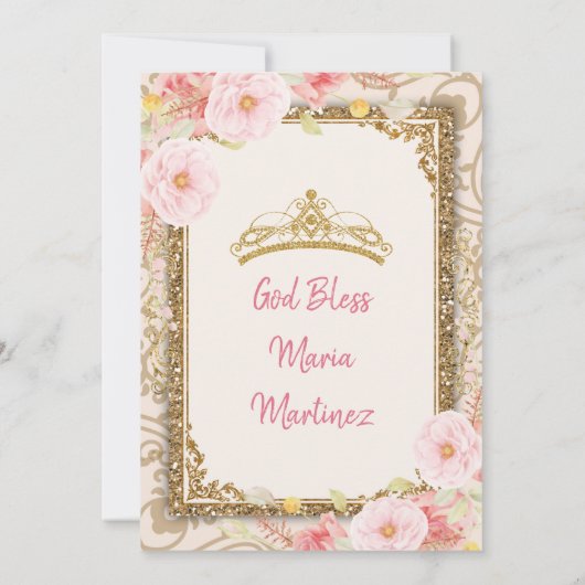 バラ金ゴールド赤面ピンクフラワーズキンセアニェラ 招待状 (裏面)