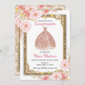 バラ金ゴールド赤面ピンクフラワーズキンセアニェラ 招待状 (正面/裏面)