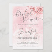 バラ金ゴールド赤面ピンクフローラグリッターブライダルシャワー 招待状 (正面)