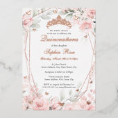 バラ金ゴールド赤面ピンクフローラバタフライキンセアニェラ 箔招待状 (正面)