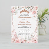 バラ金ゴールド赤面ピンクフローラバタフライキンセアニェラ 箔招待状 (立ち正面)