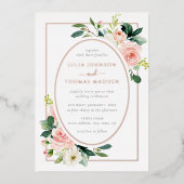 バラ金ゴールド赤面ピンクフローラフレ結婚ーム 箔招待状 (正面)