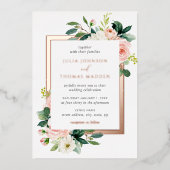 バラ金ゴールド赤面ピンクフローラフレ結婚ーム 箔招待状 (正面)