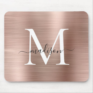 バラ金ゴールド赤面ピンクブラシ付きメタルモノグラムスクリプト マウスパッド