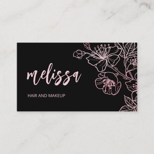 バラ金ゴールド赤面ピンクブラックフローラ | QRコードバス 名刺 (正面)